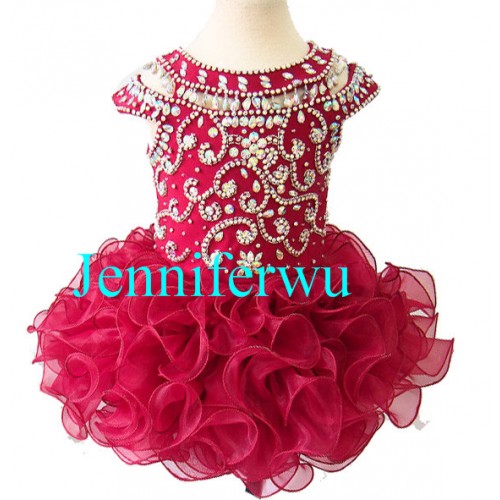 Infant/toddler/baby/children/kids Girl's glitz Pageant evening/prom Dress/clothing  G225 RED WINE